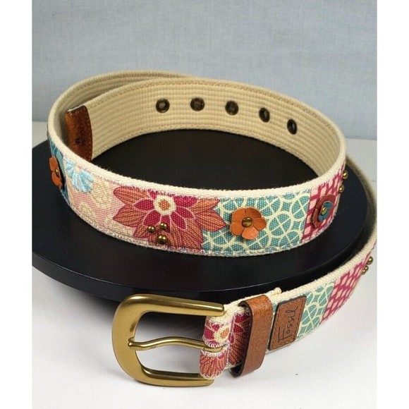 Fossil Leather Belt Woman\'s Boho Festival Patchwork Size Med